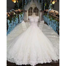 El cordón blanco elegante Appliqued el Rhinestone 2017 rebordeó el vestido de bola nupcial del vestido de boda